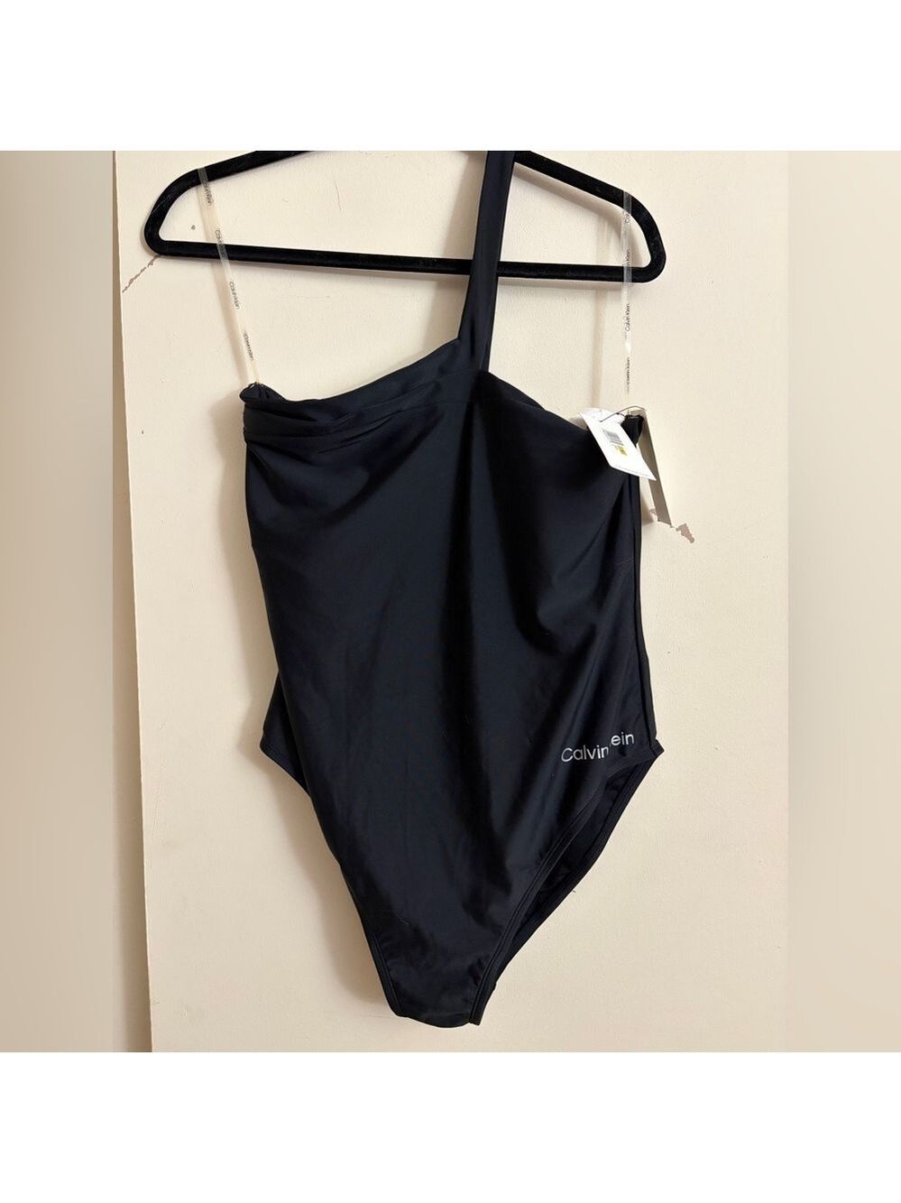 Calvin Klein Black Asymmetric One Shoulder One Piece Swimsuit Size 14 NWT